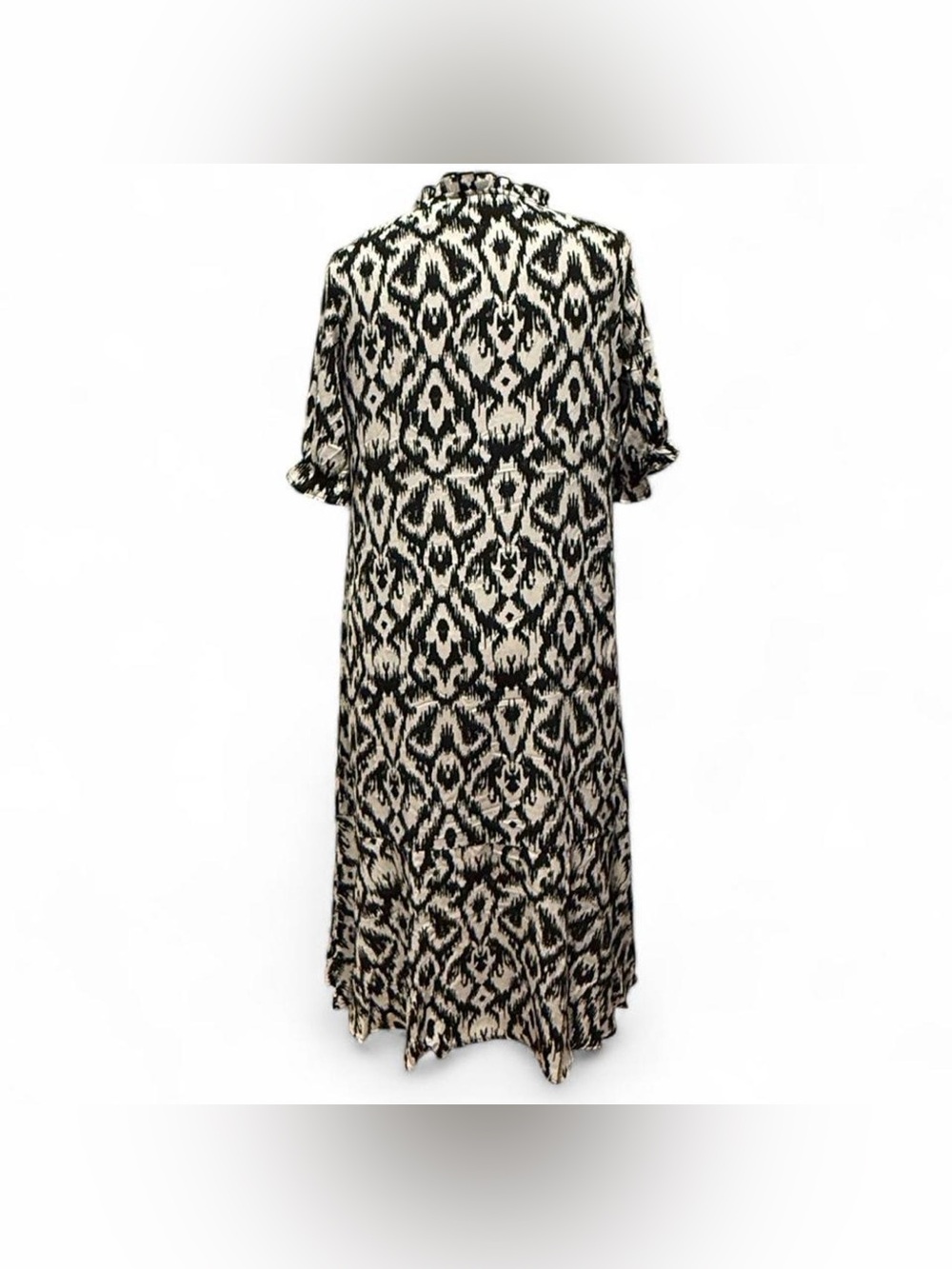 Black and Cream Maxi Dress with Tie-Neck - Picture 7 of 8